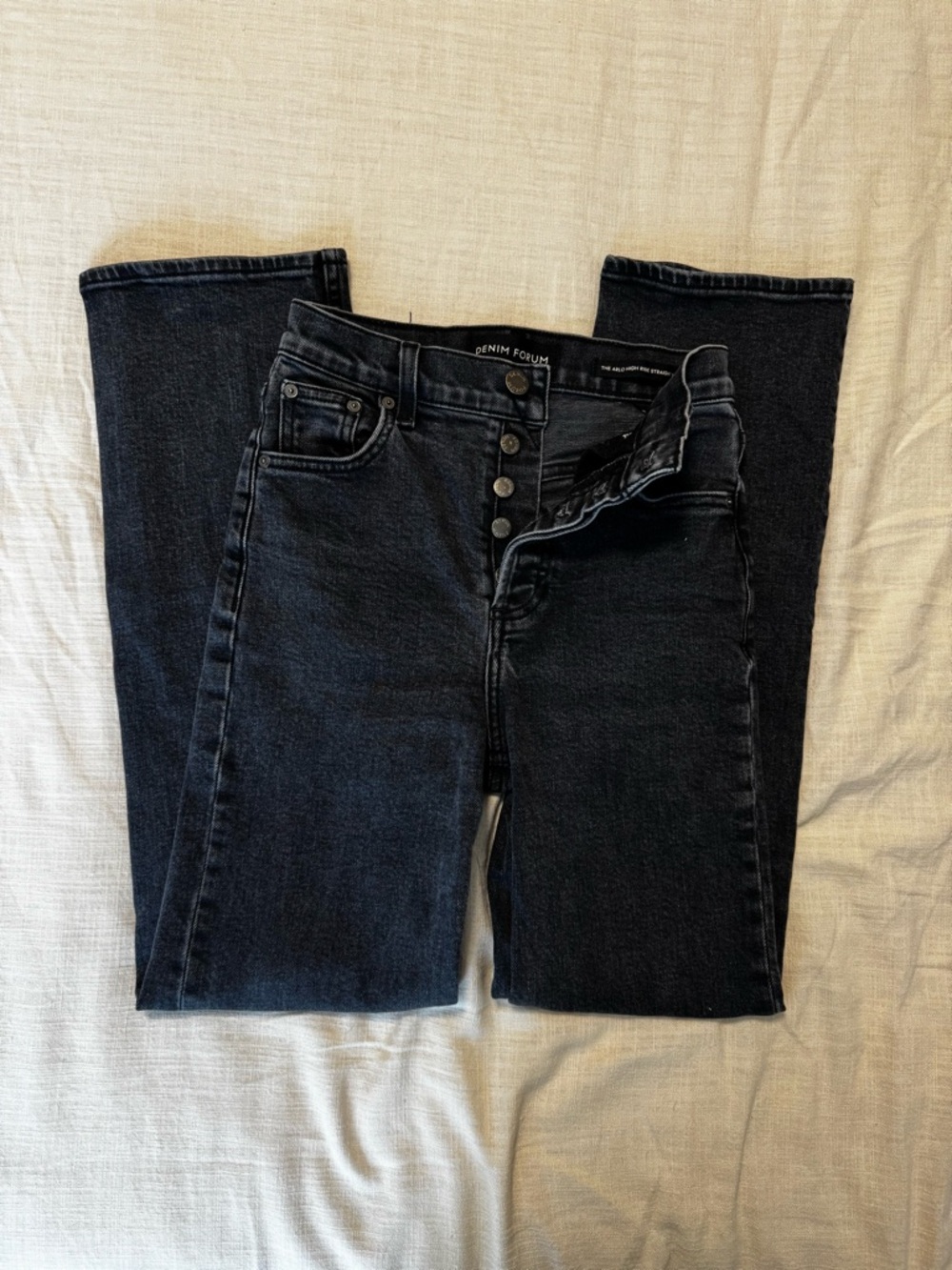 Denim Forum Straight-Leg Black Jeans with Button Fly